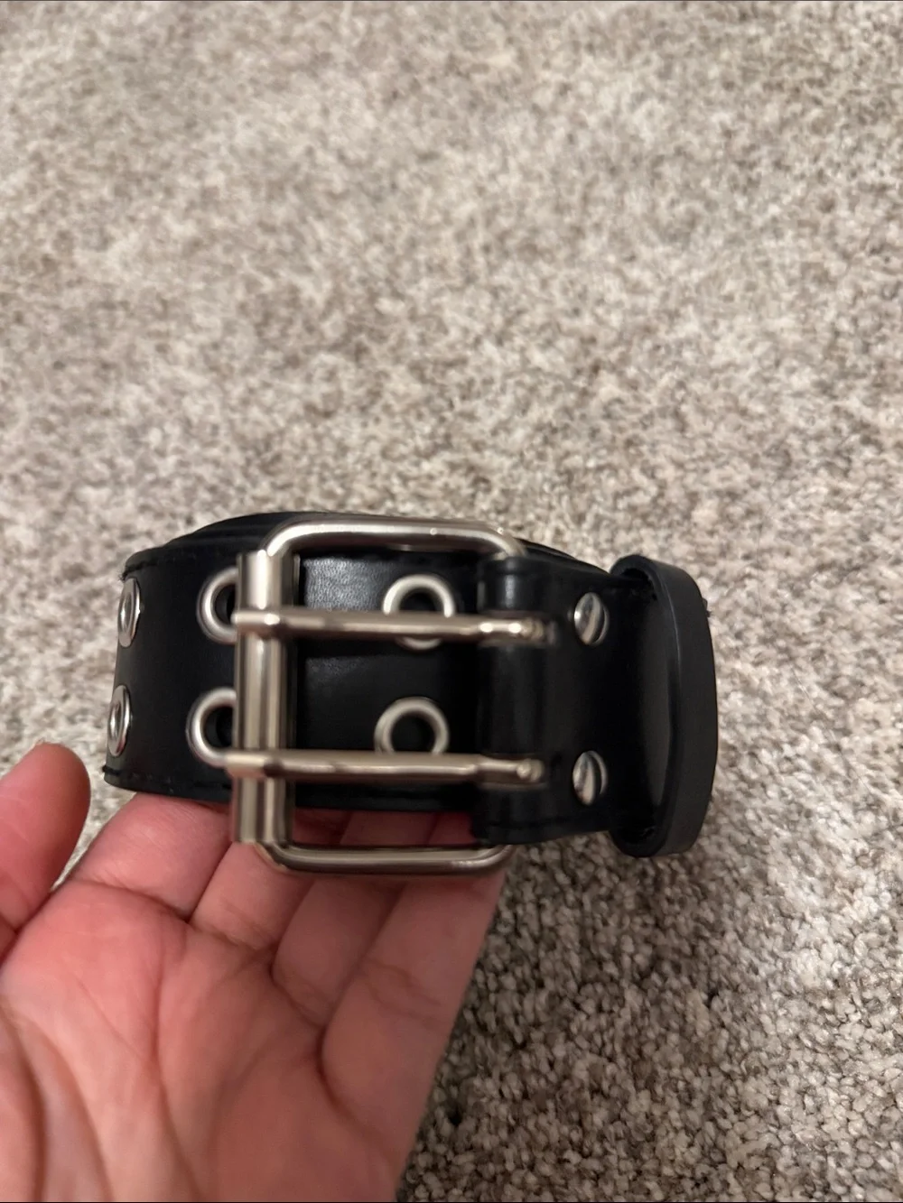 Black Double-Row Grommet Leather Belt